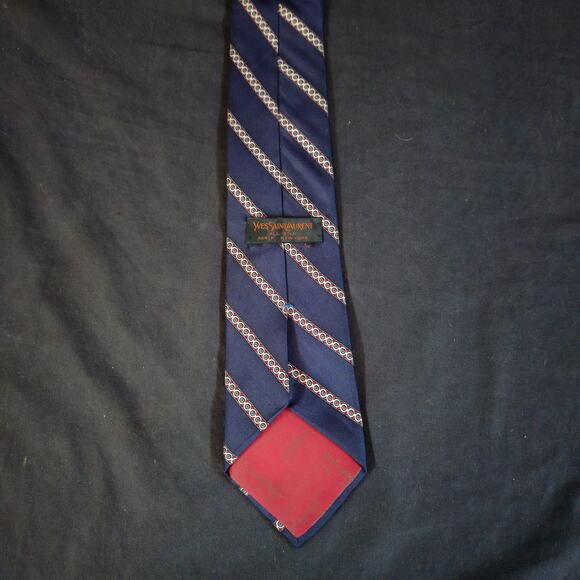 Yves Saint Laurent Blue Red White Silk Tie Designer Preppy - Picture 3 of 6